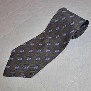 Calvin Klein Woven 💯 Silk Designer Necktie 58"x4" Gray w/ Blue Dots Made in USA